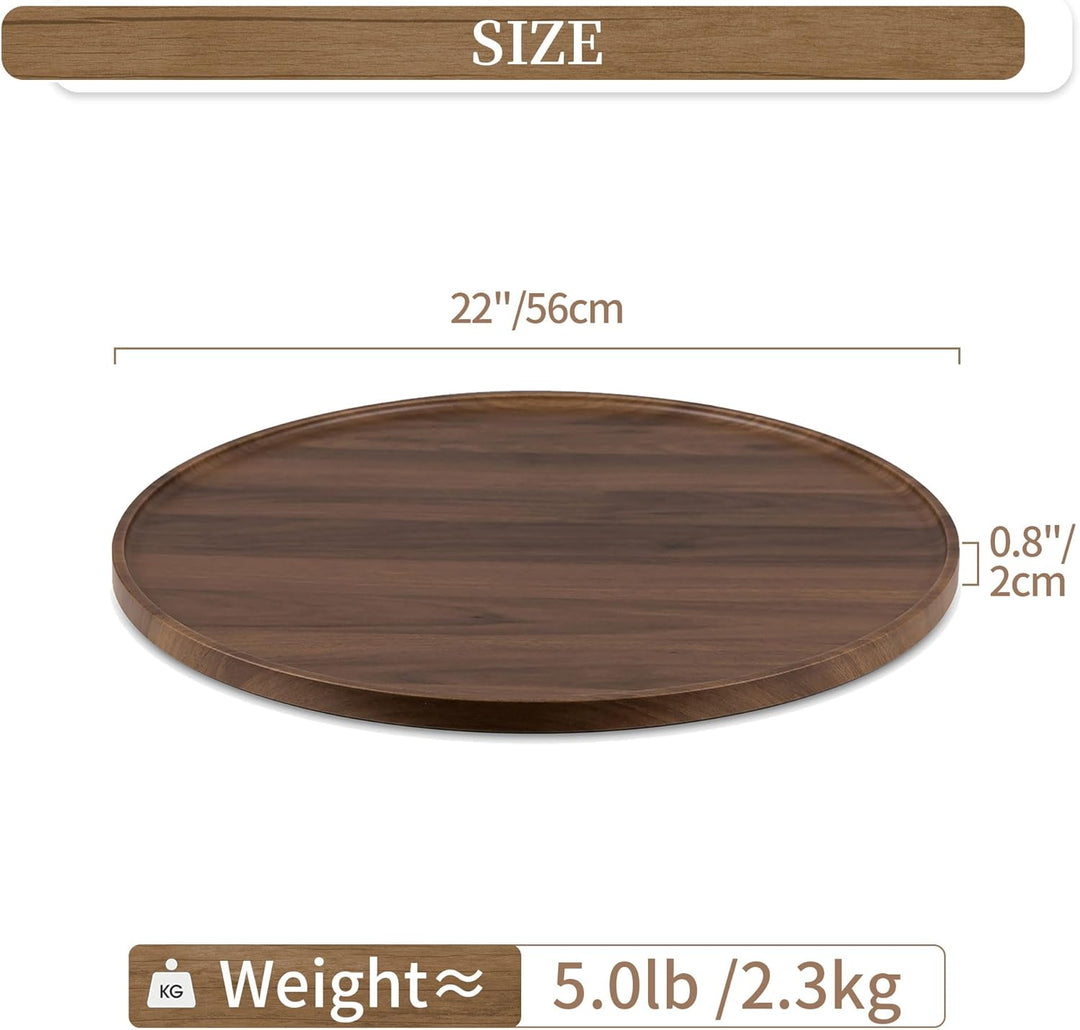 Hanobe Tablett Serviertablett Gross Rund: Rustikal Gross Abdeckung aus Walnussholz-Veneer Holztablet