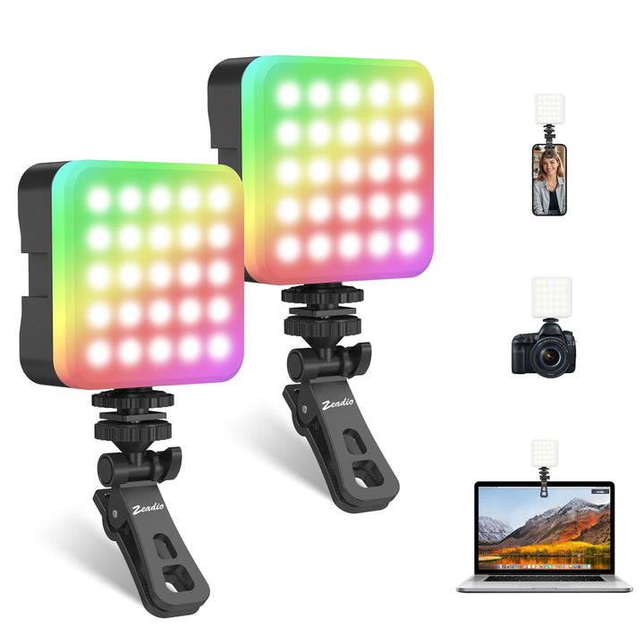 Zeadio Tragbare RGB Taschenlampe mit Clip - 3000K-7000K Farbtemperatur Kamerabeleuchtung, CRI95, Kle