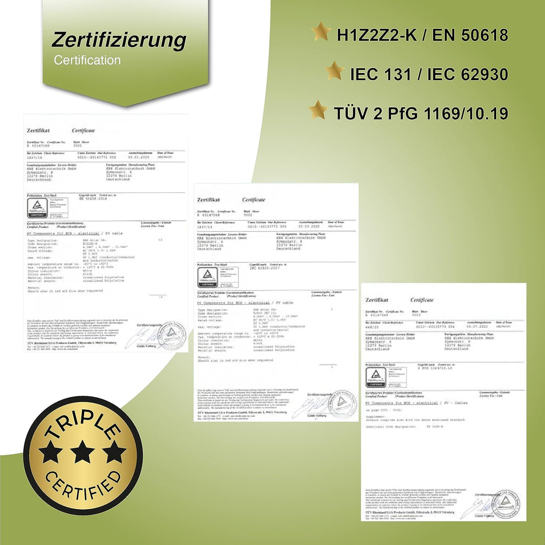 Verlängerungskabel beidseitig Solarstecker Solarkabel rot/schwarz 4mm² inkl. Stecker, Made in German