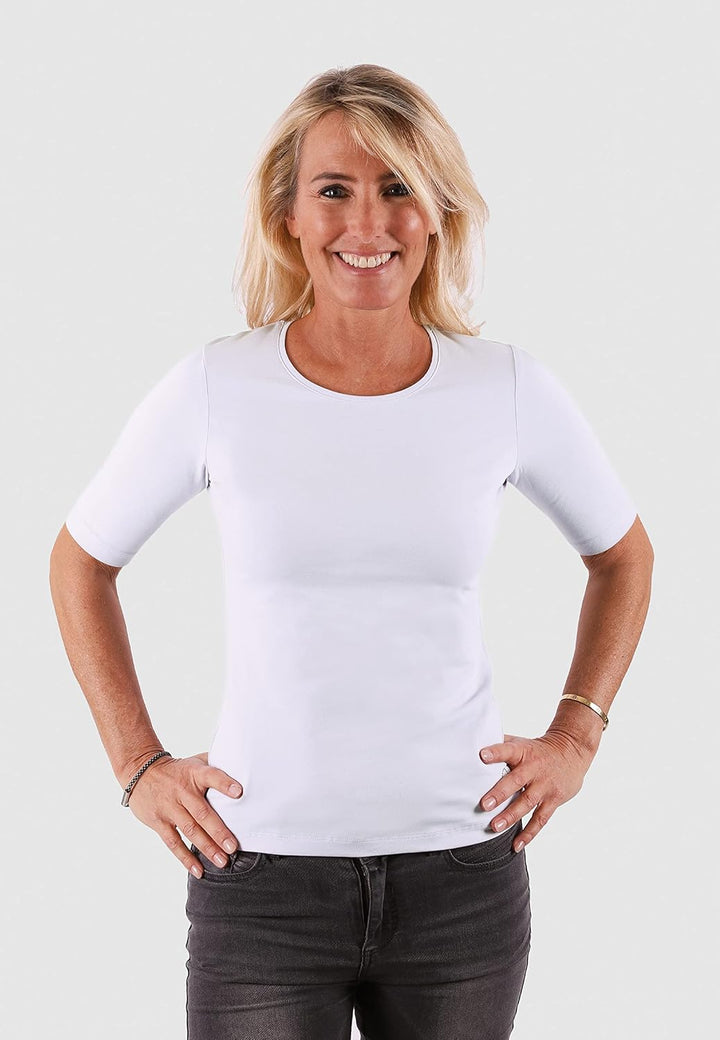 10102 Damen Basic Rundhals (Round-Neck) Halbarm Kurzarm T-Shirt/Jersey Tshirt Oberteile, Basics und