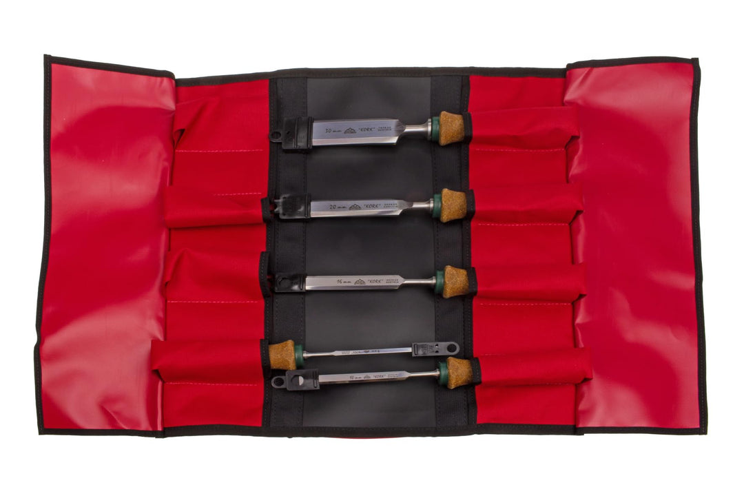 STUBAI Stemmeisen Set mit Korkgriff | 5-teilig (4/10/16/20/30 mm) in robuster Rolltasche | Stechbeit