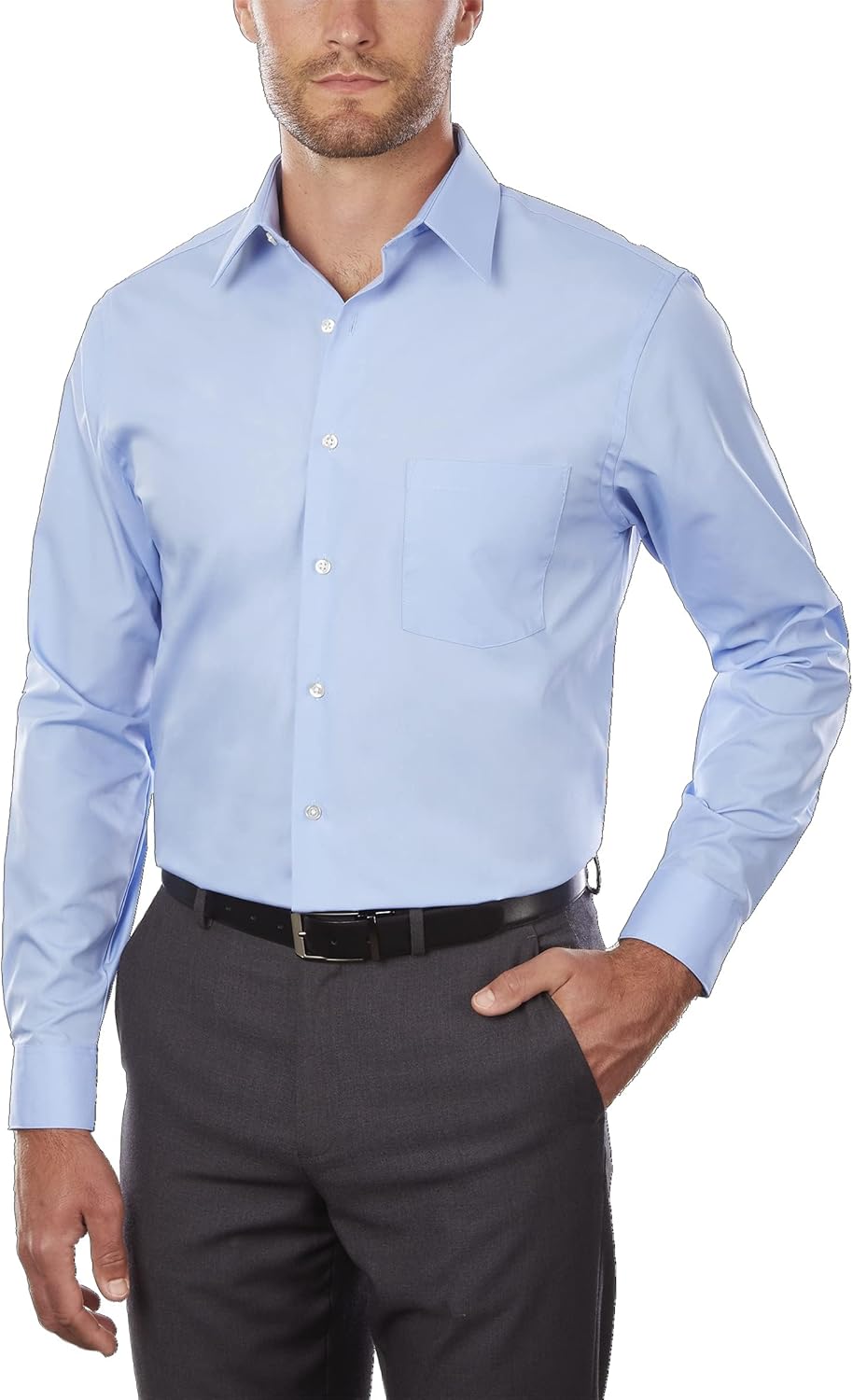 Van Heusen Herren Popeline, Normale Passform, Fester Spitzkragen Klassisches Hemd M Cameo Blau, M Ca