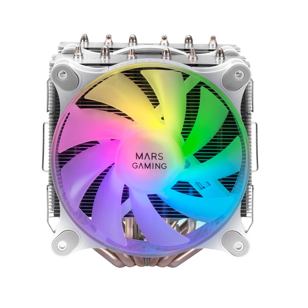 Mars Gaming MCPU-XT Weiss, CPU Kühlkörper, Dual Tower Kühlung, 6 HCT Heatpipes, TDP 300W, 2 ARGB PWM