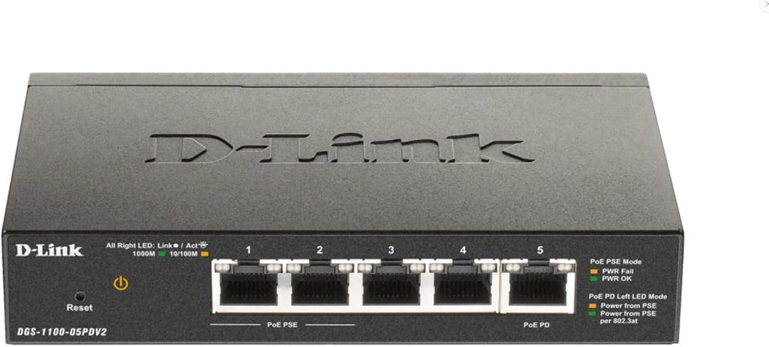 D-Link DGS-1100-05PDV2, 5-Port Layer 2 Gigabit PoE-powered PoE Smart Switch (3x 10/100/1000 Mbit/s B