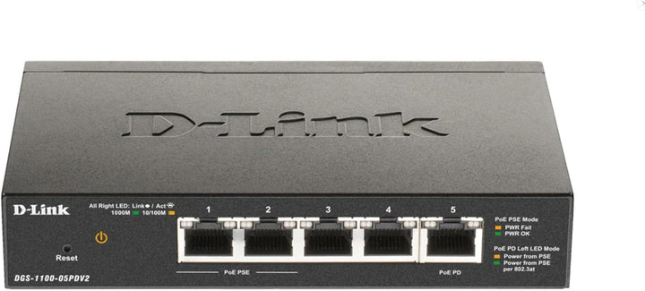 D-Link DGS-1100-05PDV2, 5-Port Layer 2 Gigabit PoE-powered PoE Smart Switch (3x 10/100/1000 Mbit/s B