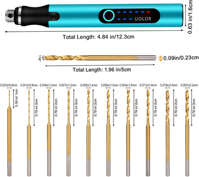 Uolor 3-Gang-Elektro-Mini-Bohrstift, Wiederaufladbare DIY Handbohrer Elektrisch, Mini Bohrmaschine m