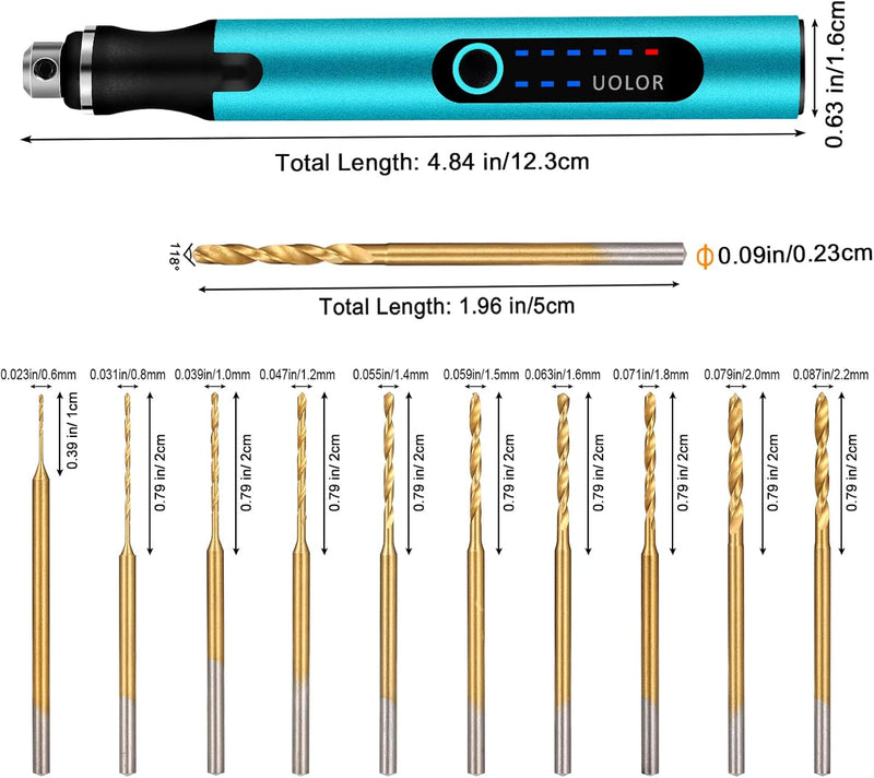 Uolor 3-Gang-Elektro-Mini-Bohrstift, Wiederaufladbare DIY Handbohrer Elektrisch, Mini Bohrmaschine m