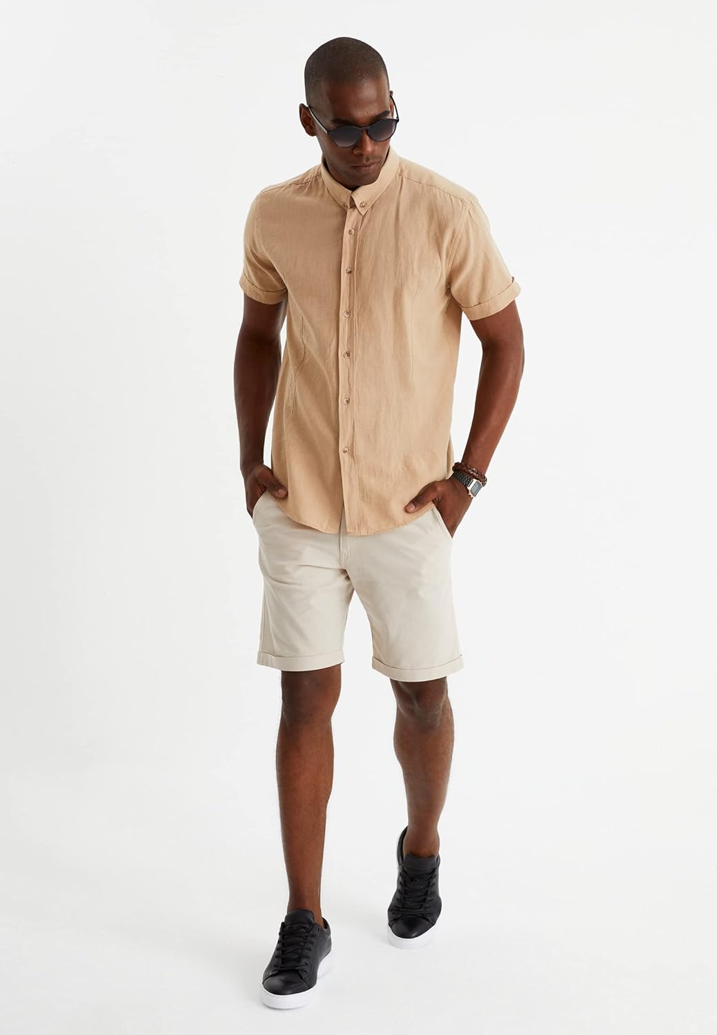 Leif Nelson Leinenhemd Herren Sommer Kurzarm/Leinen Hemd für Freizeit und Business/Gemischt aus Lein