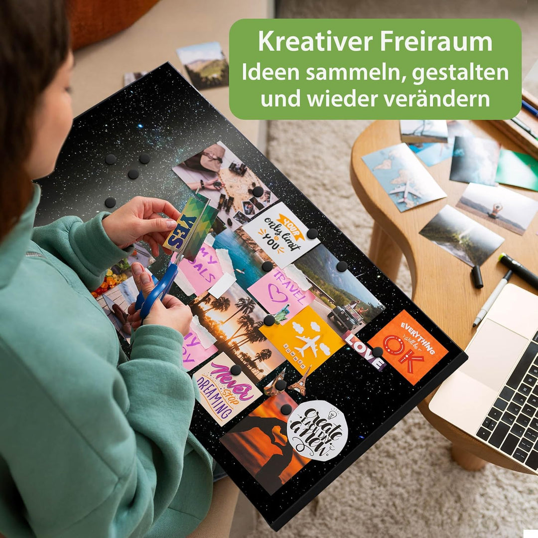 banjado Magnettafel schwarz 78 x 37cm / Magnetwand Metall/Magnetpinnwand als Memoboard/Pinnwand Magn