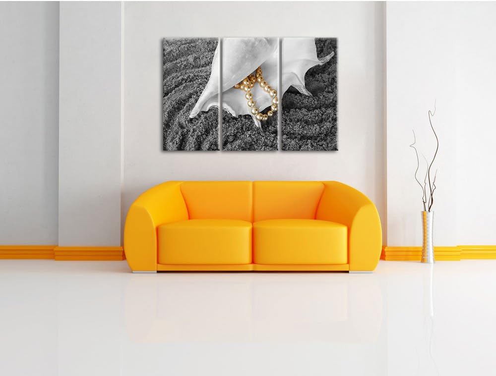 Pixxprint Muschel Perlenkette als Leinwandbild/Grösse: 3 Teilig (120x80 cm) cm/Wandbild/Kunstdruck/f