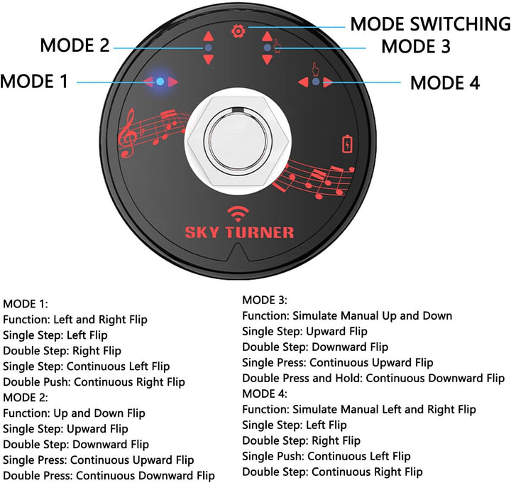 Drahtloses Bluetooth-Seitenwenderpedal, Tragbarer Fussschalter für Tastatur, Elektronische Bücher, M