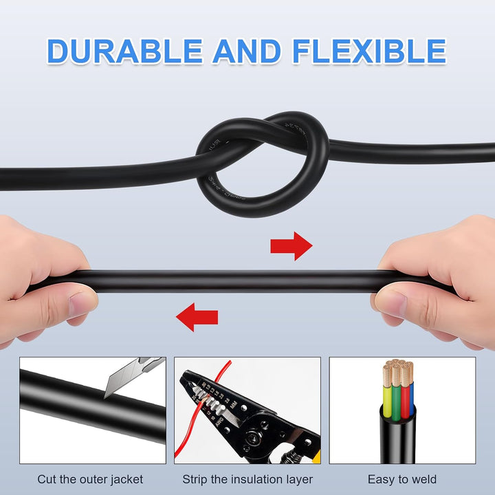 7 Adriges Schwarzes 20 Meter Kfz Kabel, 0,5 mm² Mehradrige Anhängerkabel, Rundes Erdkabel Schwarz, f