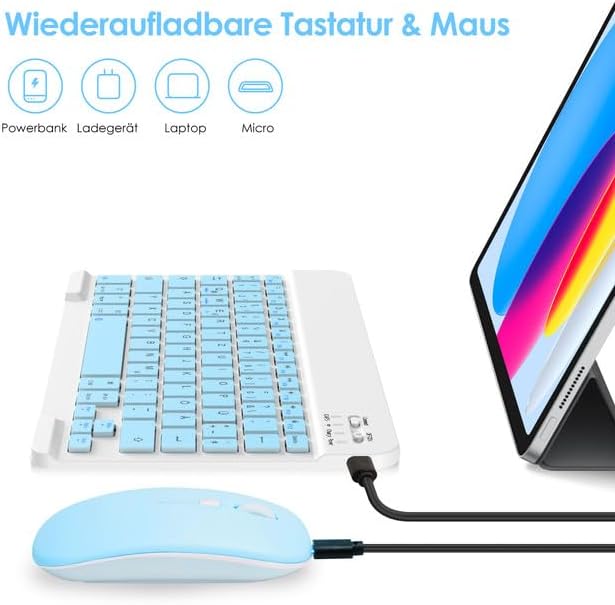 LAMA Kabellose Bluetooth Tastatur & Maus, wiederaufladbare Ultra-dünn Universal Tablet Tastatur, kom