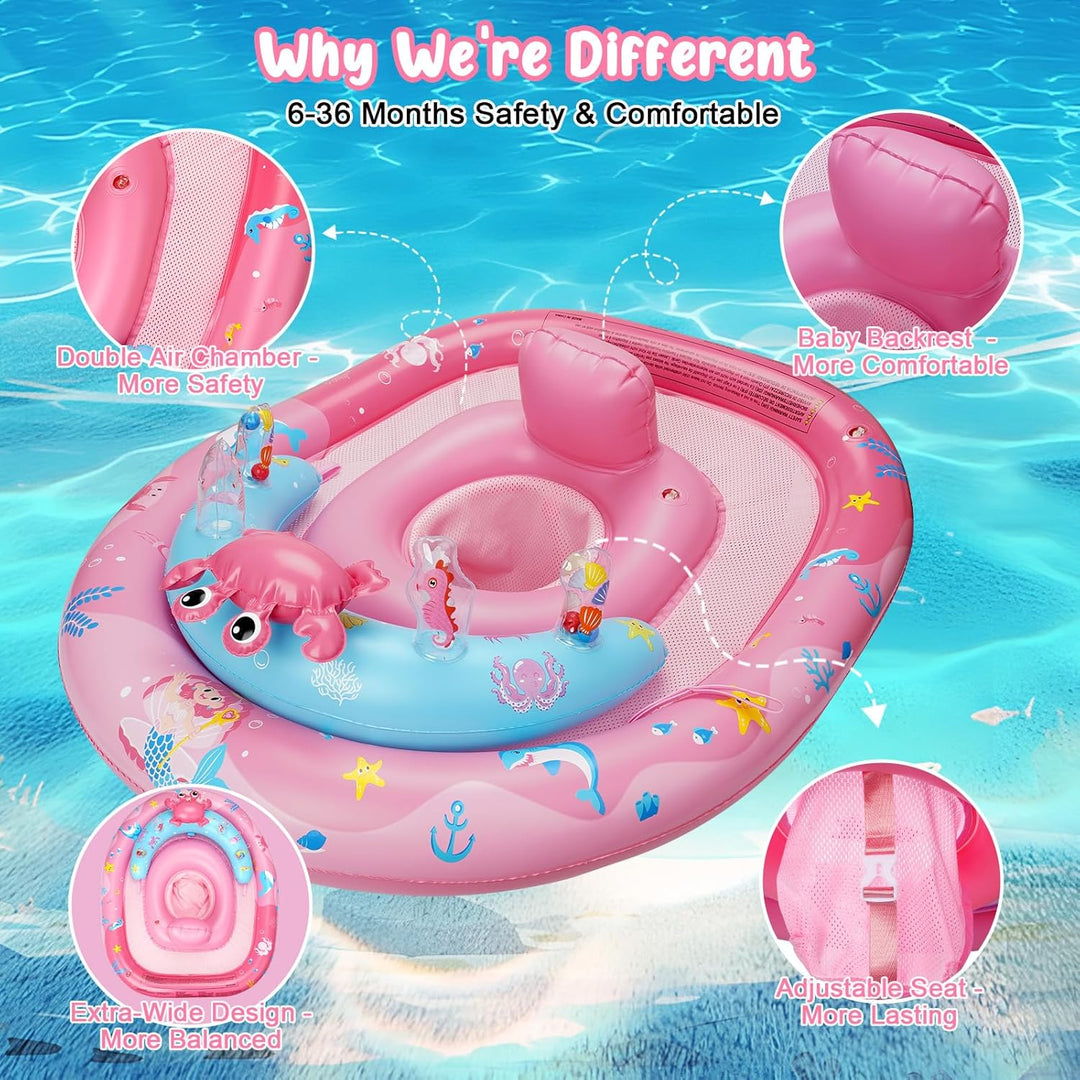 Baby-Schwimmring mit Sonnendach UPF 50+ Sonnenschutz, verstellbarer Sicherheitsgurt & Spielzeug, Auf