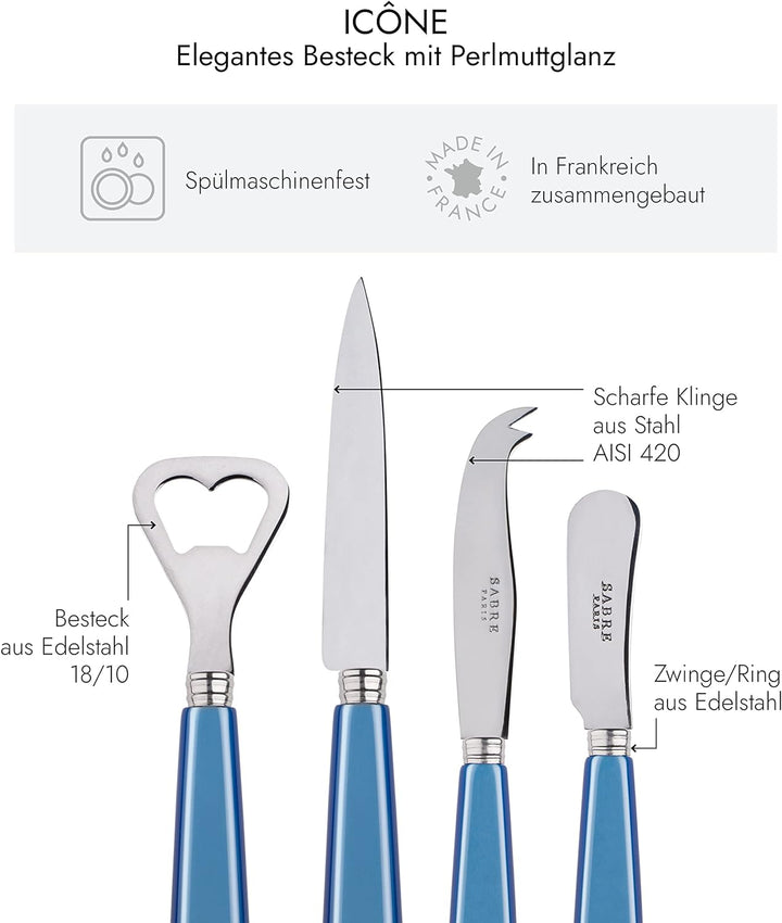 SABRE PARIS - Apero-Set, 4-teilig - Icon - Flaschenöffner, Spickmesser, kleines Käse- & Buttermesser