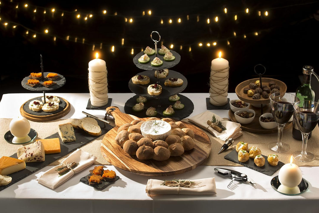 Artesà Dreistöckiger Kuchenständer aus Schiefer Servierset, Kuchenständer Set, 28.5x34.5cm, Geschenk