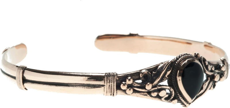 Windalf Damen Armreif Celtic Art Sharon Ø 6.4 cm Bohemian Armschmuck mit Zauberfedern & Onyx Hochwer