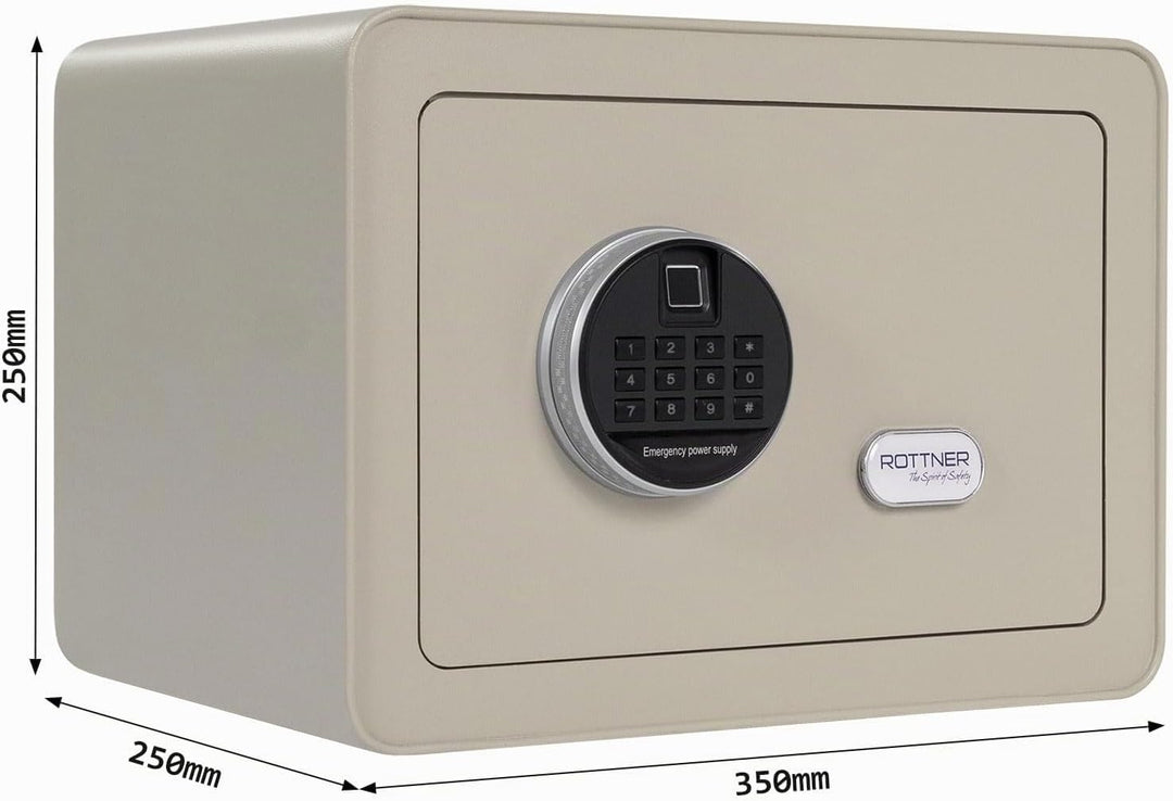 Rottner Möbeltresor Vintage-Grey Stahl Elektronikschloss Fingerprint mechanische Notöffnung Innenbel