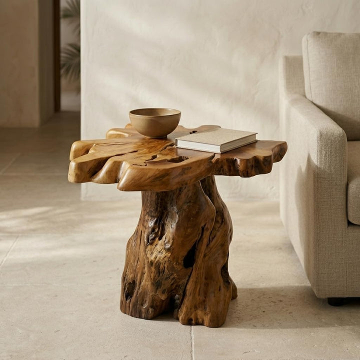 Kinaree Holz Beistelltisch ALOR Setar - Durchmesser ca. 50-55cm Beistelltisch aus Teak Massivholz in