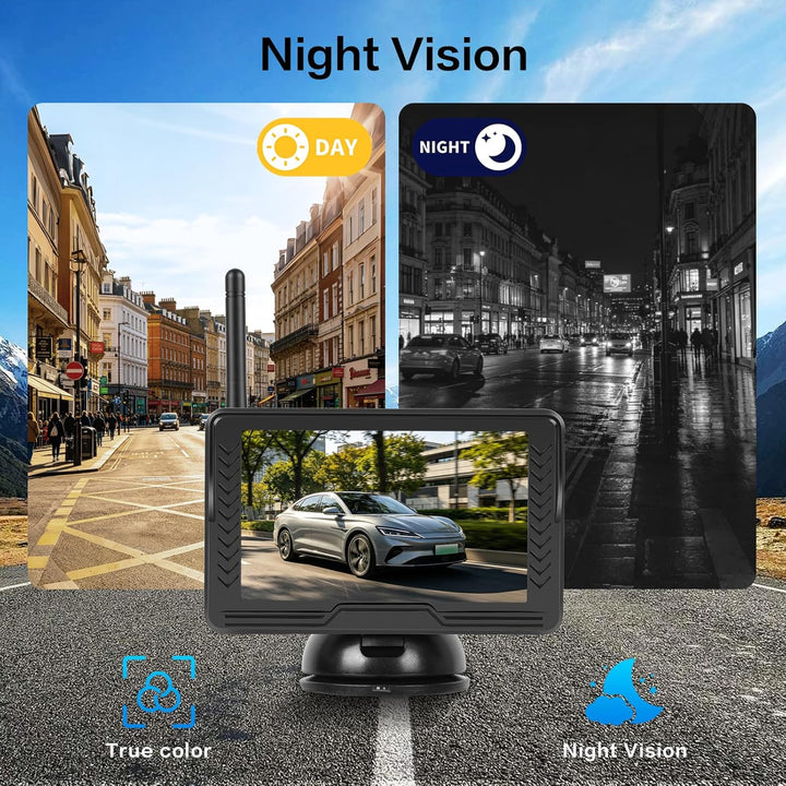 Hikity 5 Zoll AHD IPS Display, Kabelloses Rückfahrkameraset für Zahlreiche Fahrzeugmodelle, wasserdi