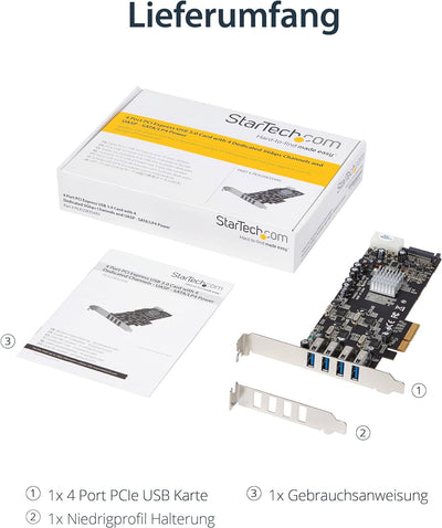 StarTech.com 4 Port USB 3.0 PCIe Karte mit 4 dedizierten 5 Gbit/s Kanälen (USB 3.1 Gen 1) - UASP - S