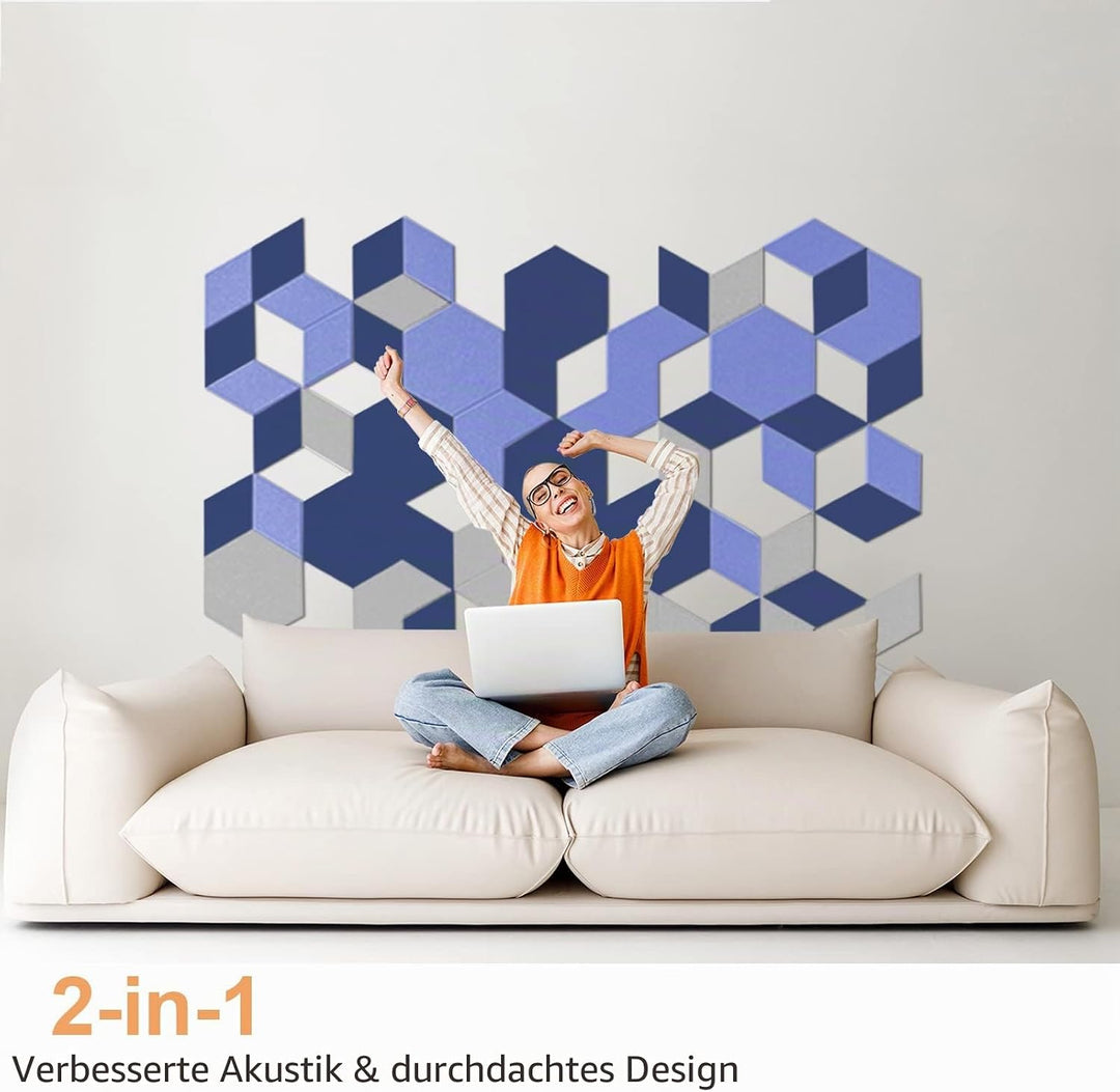 JBER 12 Pack Sechseck-Akustik-Paneele, schalldichter Schaumstoff selbstklebend, 30 X 26 X 1cm hochdi