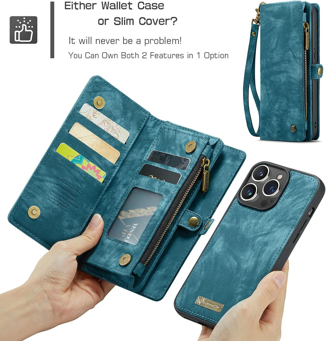 UFinetech für iPhone 15 Pro Hülle, Flip Leder TPU Stossfeste Kartenfach Tasche Handyhülle für iPhone