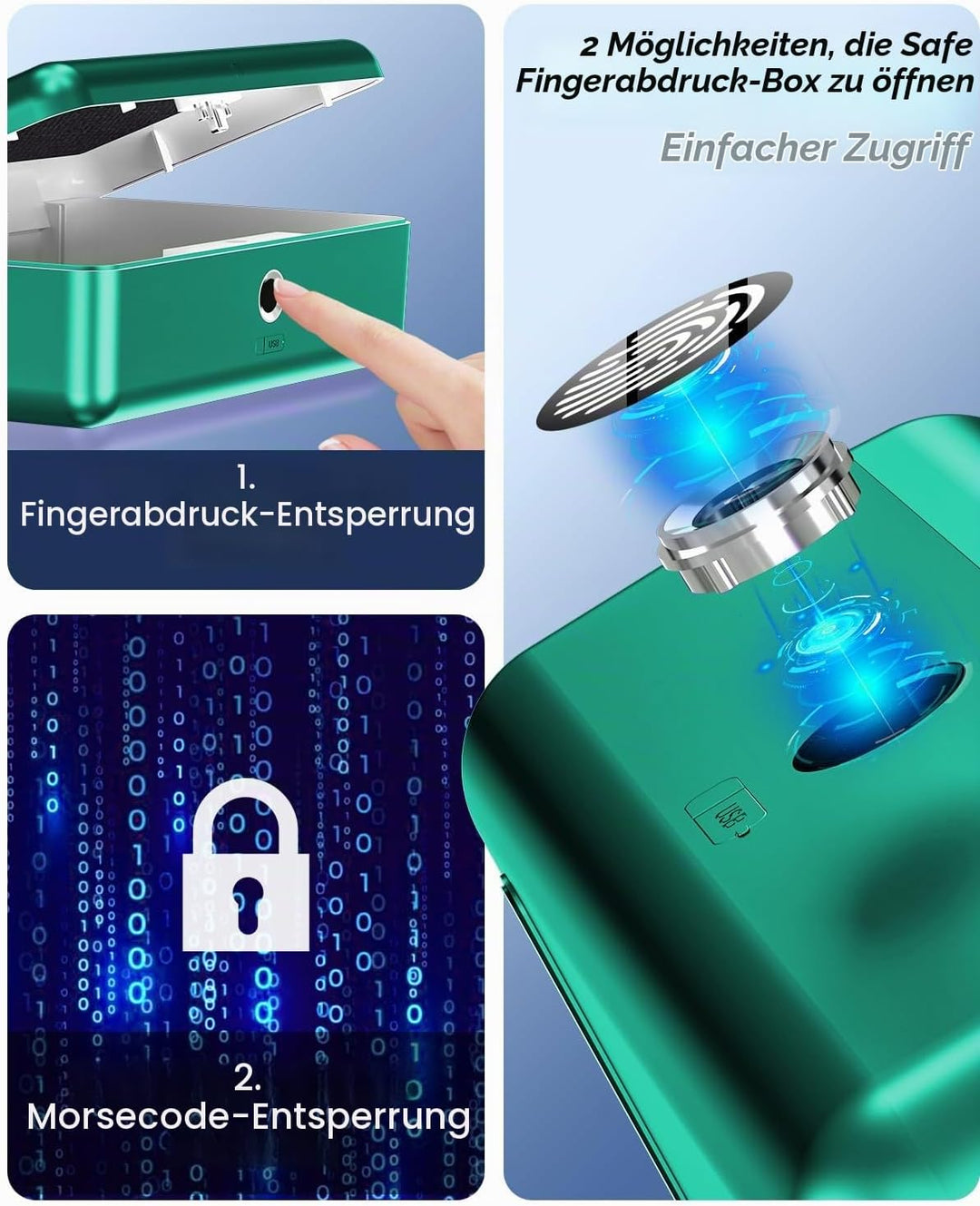 LOCK Biometrischer Tresor [Fingerabdruckerkennung] [Kompakt] Ideal für Scheckbücher, Geld, Schmuck,