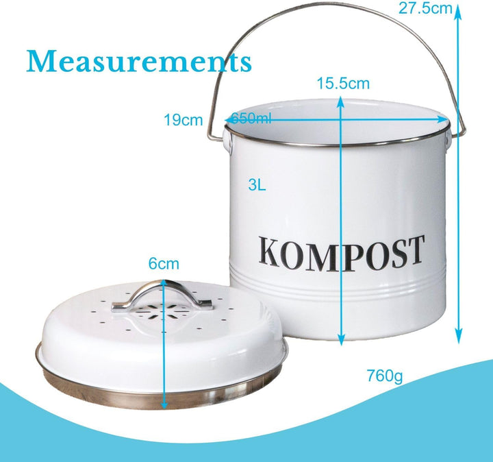 Komposteimer Biomülleimer aus Eisen für die Küche - 21.5 x 19 x 20.5 cm - 3 Liter Füllmenge - Behält