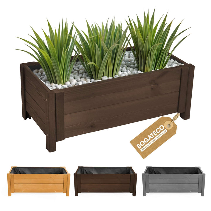BOGATECO Pflanzkasten Pflanzkübel aus Holz | 80 x 38 cm | Dunkelbraun | Blumen-Topf Perfekt für Gart