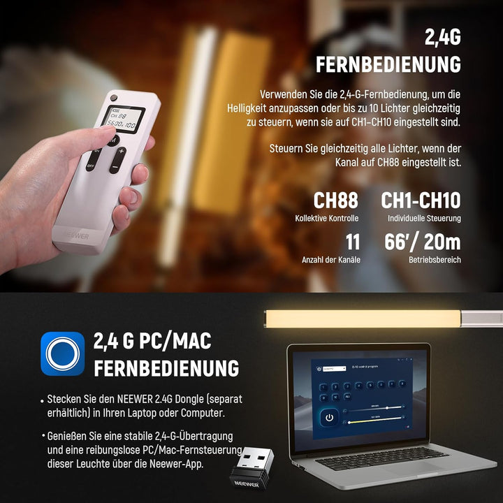 NEEWER CL124 PRO Handheld LED Leuchtstab, zweifarbiger Video Lichtstab mit 2,4G Steuerung, verbesser