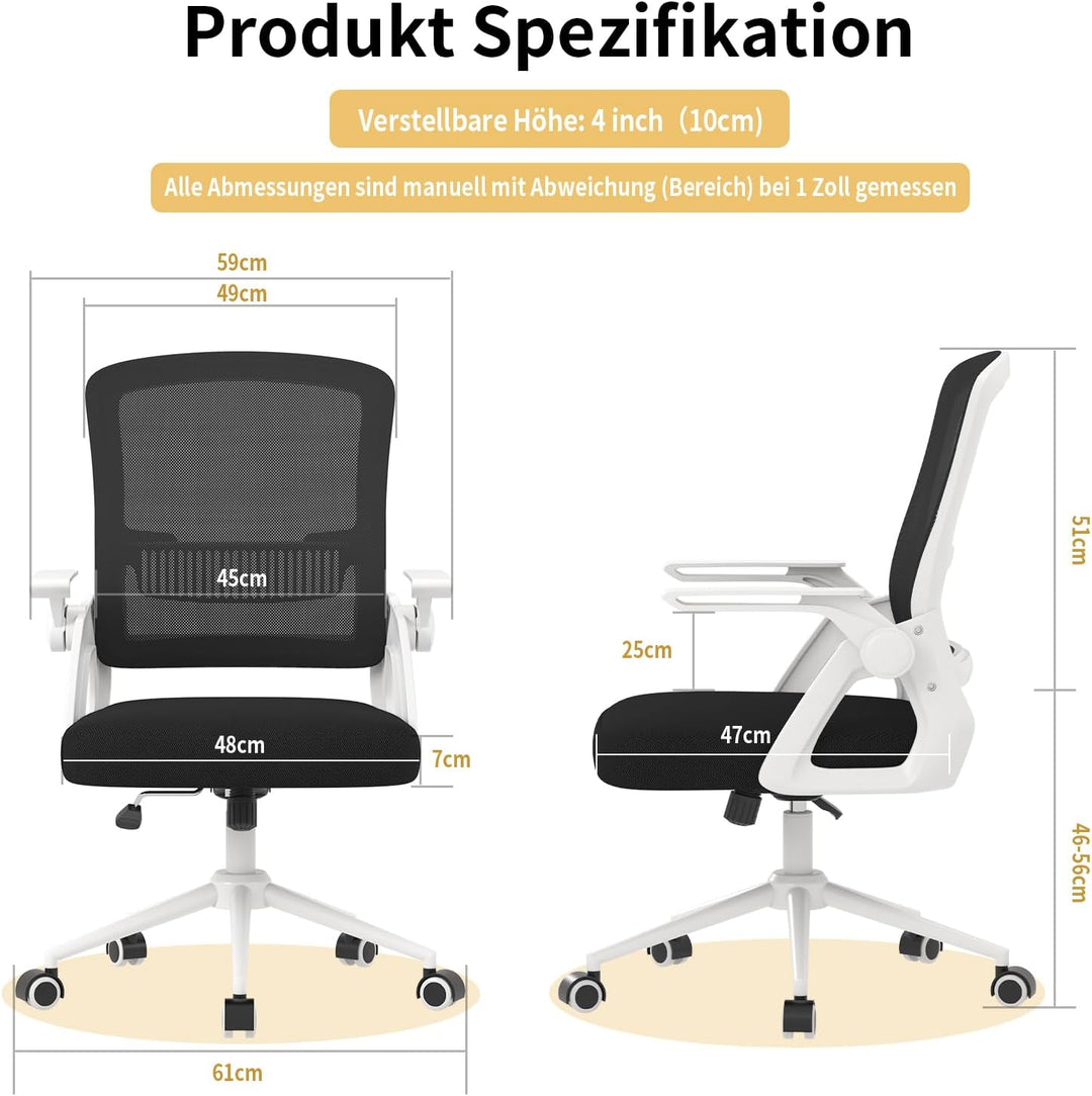 naspaluro Bürostuhl mit Hochklappbare Armlehnen, Schreibtischstuhl Ergonomisch, Drehstuhl mit Netzbe