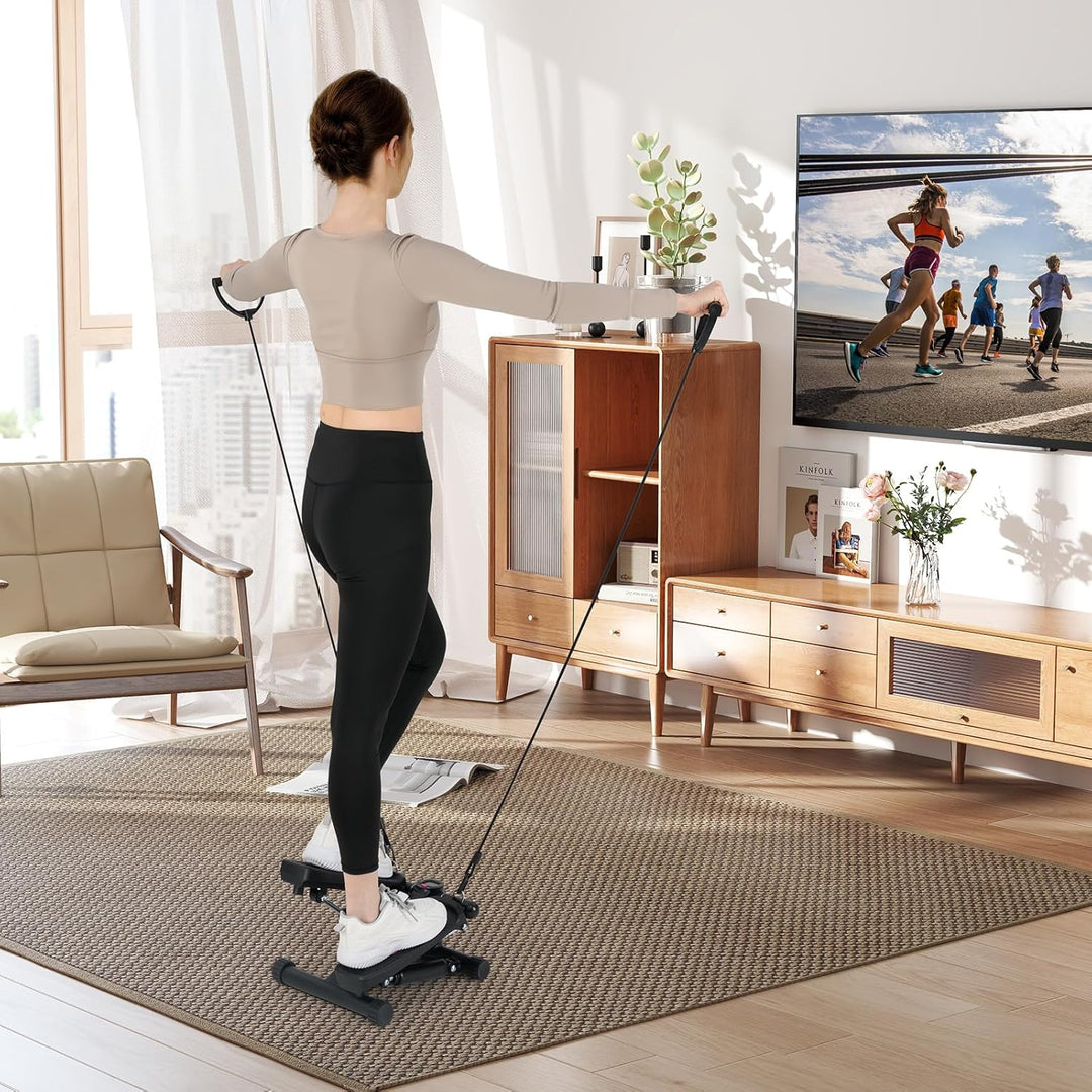 KOMFOTTEU Mini Stepper tragbar, Swing Stepper höhenverstellbar mit Widerstandsbändern, LCD-Bildschir