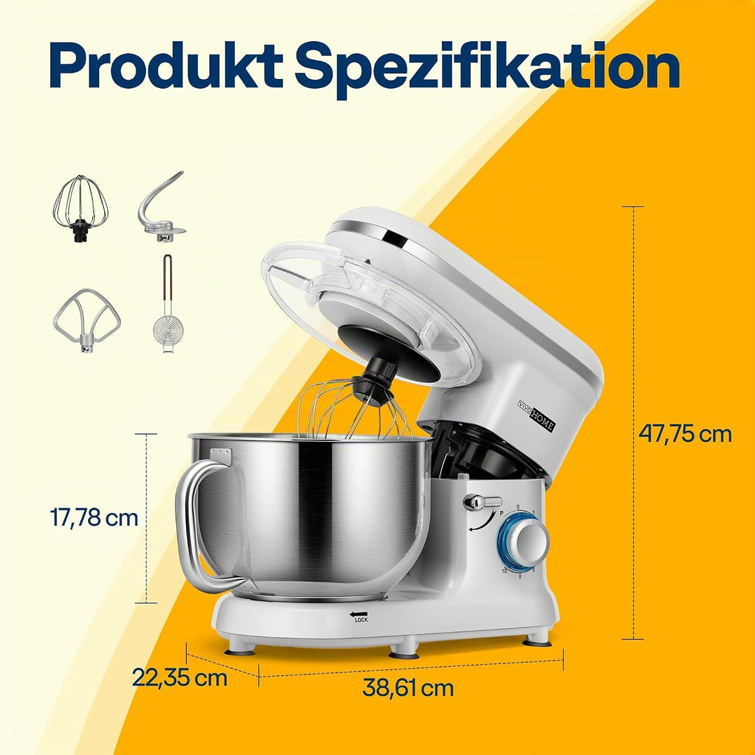VIVOHOME Standmixer Küchenmaschine 5,7L Knetmaschine 1500W Küchenmaschinen mit 10 Geschwindigkeiten