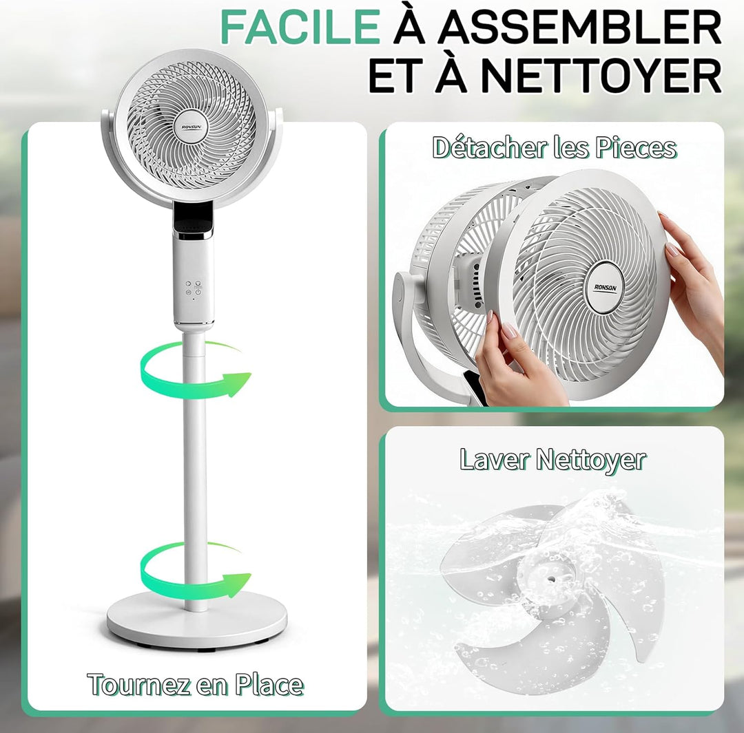 LEADZM Standventilator, leise, leistungsstark, omnidirektionale Oszillation 90 ° + 120 °, Höhe 62 –