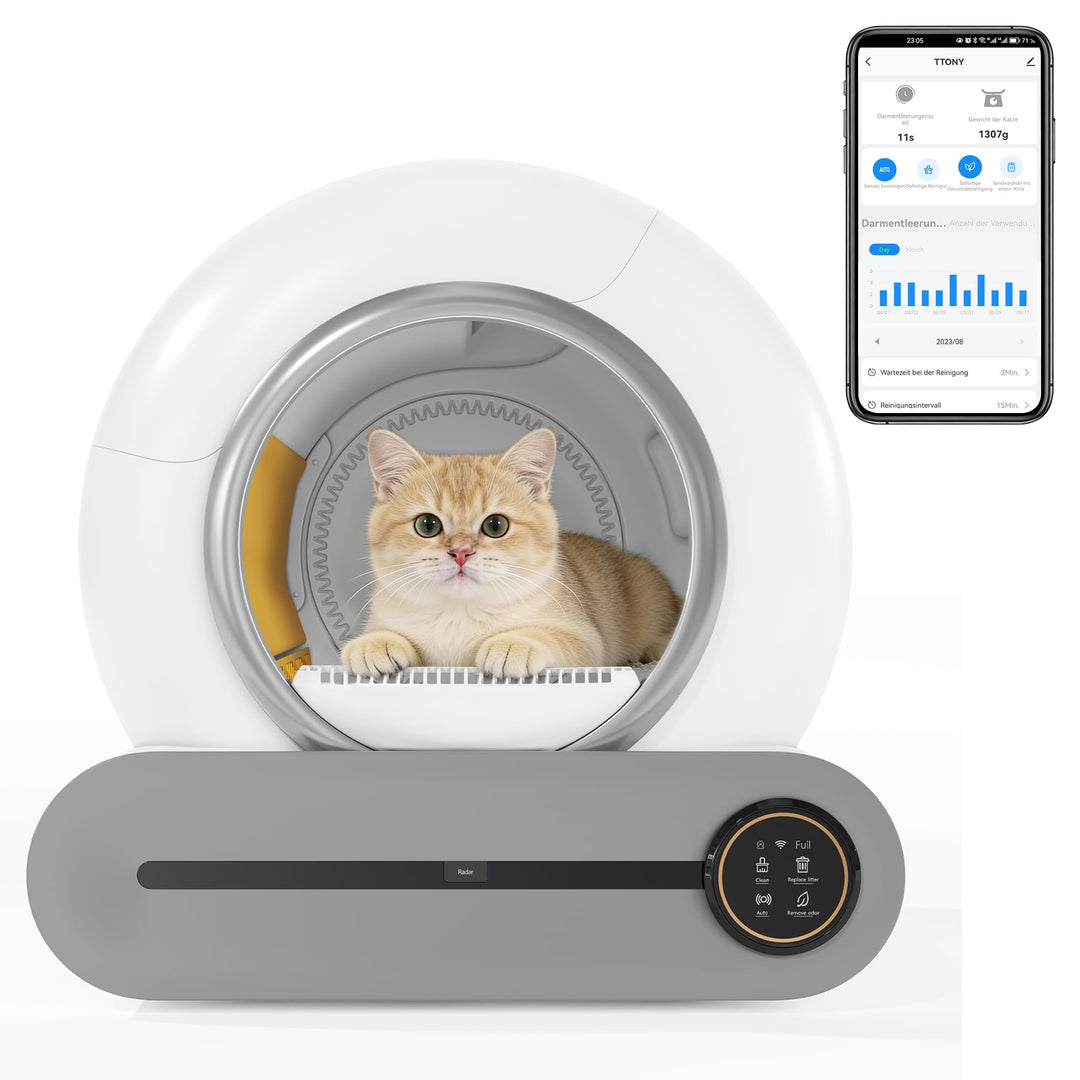 Merax Selbstreinigende Katzentoilette, Automatisches Katzenklo, APP-Steuerung/65L Max Kapazität/Infr