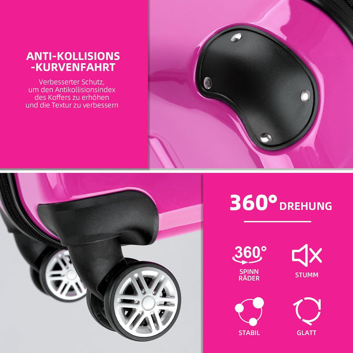 BEIBYE Hartschalen Koffer Trolley Rollkoffer Reisekoffer 4 Zwillingsrollen Polycabonat (Pink, 66cm -