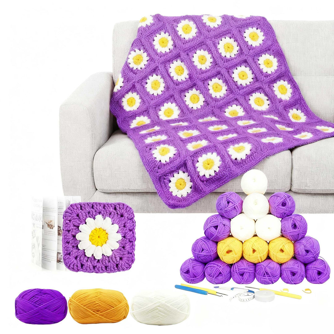 Haayymo Granny Square Decke Häkelset für Anfänger Kinder, Starter Häkelset mit Häkelnadeln, 5 Ply Hä