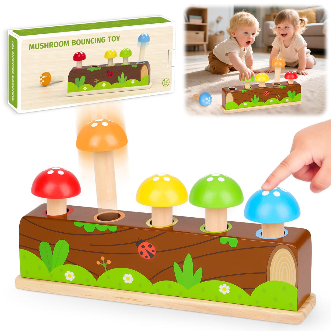 Montessori Spielzeug ab 1-2 Jahr, Pop Up Holz Motorikspielzeug ab 12-18+ Monate Kinder, Geschenk Mäd
