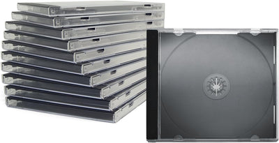 ENERGMiX CD Jewelcase/CD Hüllen/CD Leer Hüllen für 1 CD/DVD, transparent, Tray schwarz (10mm) 100 St