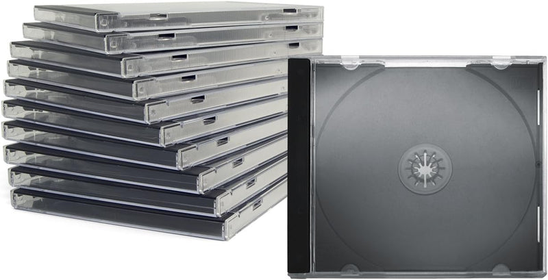 ENERGMiX CD Jewelcase/CD Hüllen/CD Leer Hüllen für 1 CD/DVD, transparent, Tray schwarz (10mm) 100 St