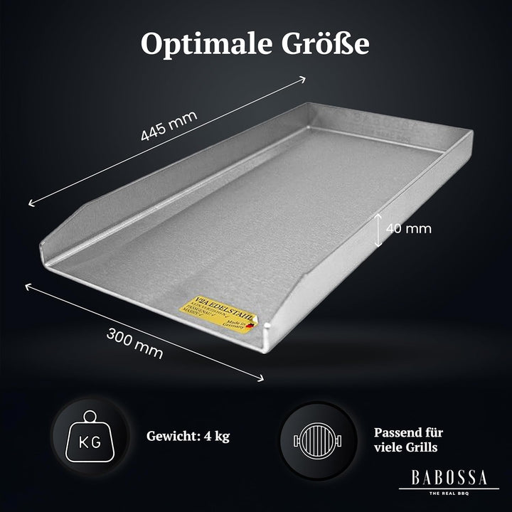 BABOSSA® Premium Plancha/Grillplatte [23.5x44.5cm] kompatibel mit Rösle Videro mit Vario Rost | Mass