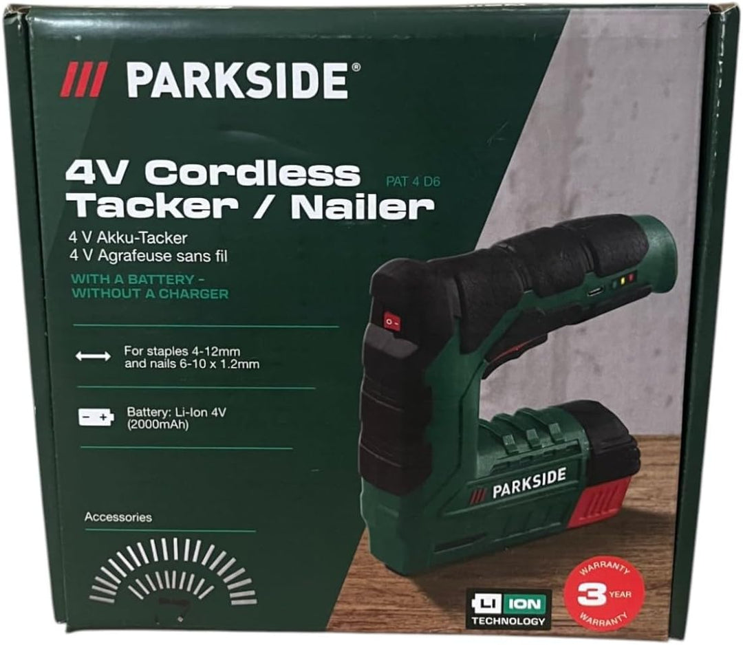 PARKSIDE Akkutacker Tacker | 4V (1300mAh) Li-Ion Akku Elektrotacker - Inklusive 1000 Klammern | PAT