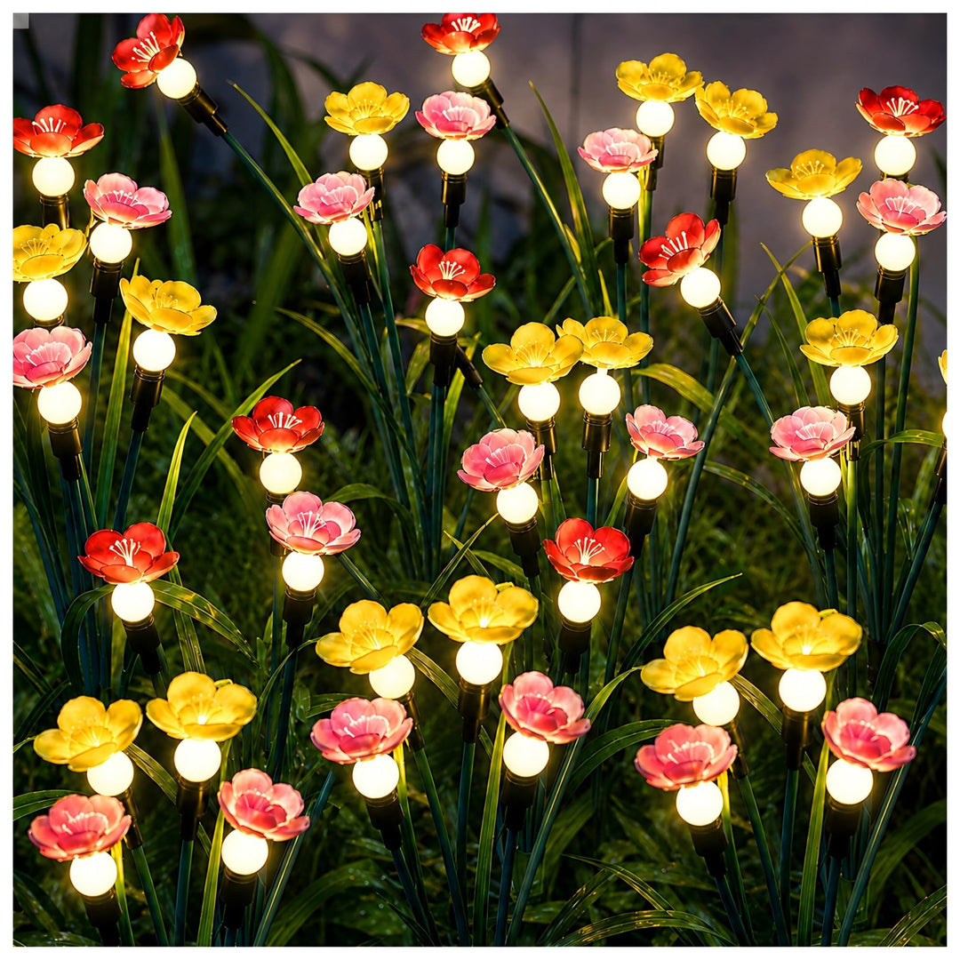 Solar-Gartenlichter, 4 Stück, schwingende Blume und Glühwürmchen, schwingt im Wind, Solar-Aussenleuc