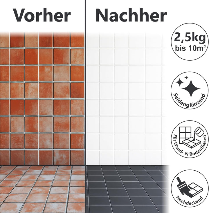 WO-WE 2K Fliesenlack Fliesenfarbe Wand und Bodenfliesen Anthrazit-Grau ähnl. RAL 7016-2,5Kg Anthrazi