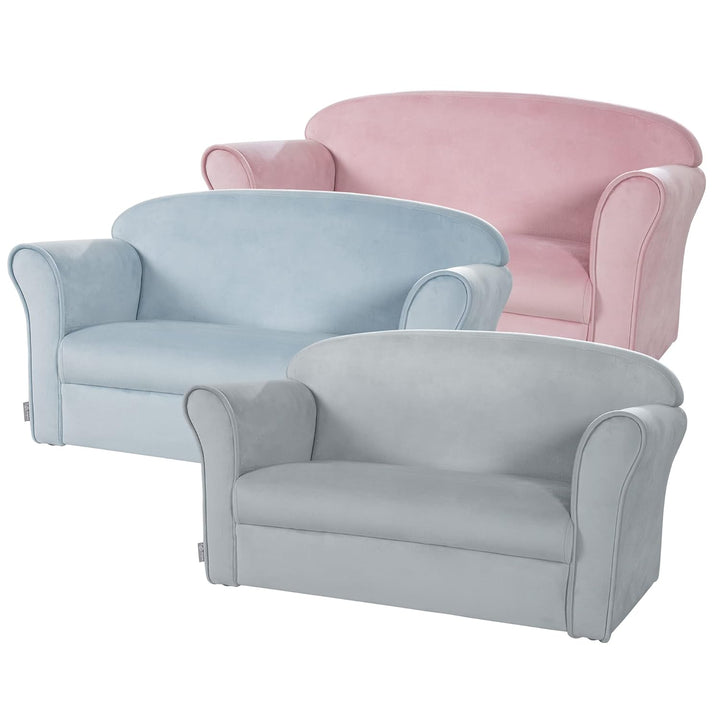 roba Kindersofa Lil Sofa mit Armlehnen für Mädchen und Jungen - Bequeme Kindercouch - Samtstoff grau