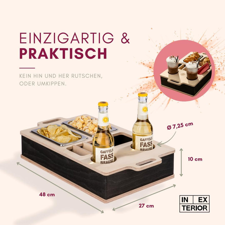 INEXTERIOR CouchBar - PERSONALISIERBAR - handgefertigt in Deutschland - zwei Snackschalen, Organizer