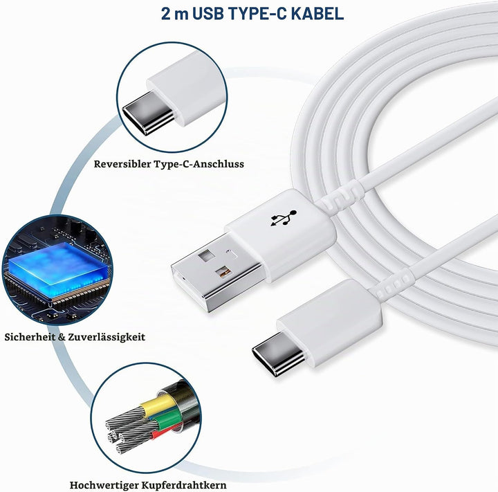 2er-Pack Ladegerät mit 2m Ladekabel USB Typ-C für Samsung Galaxy S21 S20 S10 S9 S8 A13 A14 A15 A20 A