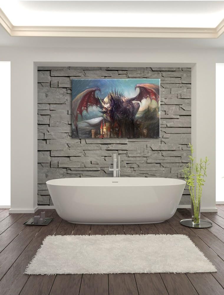 Pixxprint der Drache auf der Festung als Leinwandbild | Grösse: 100x70 cm | Wandbild | Kunstdruck |