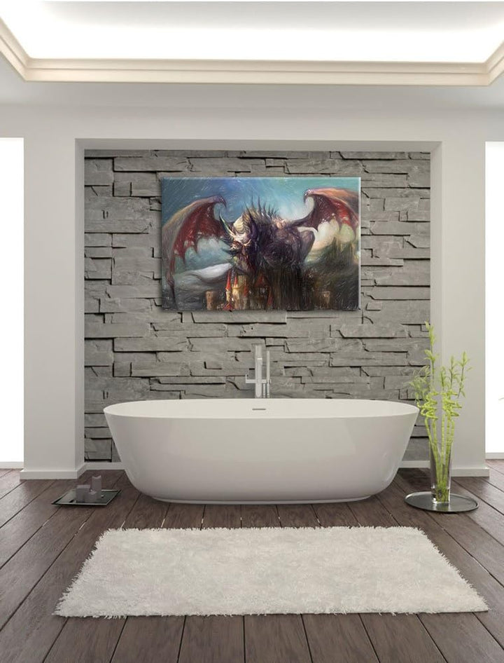 Pixxprint der Drache auf der Festung als Leinwandbild | Grösse: 100x70 cm | Wandbild | Kunstdruck |